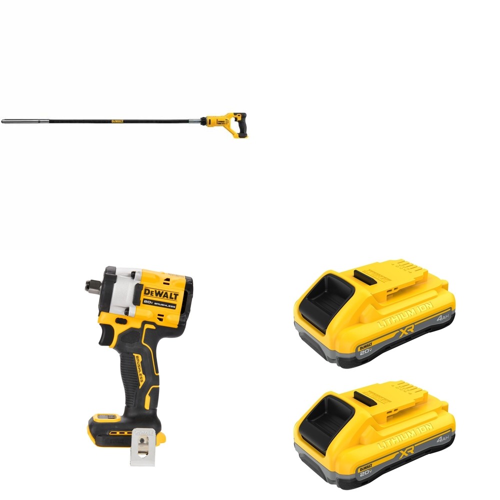 DeWalt DCE531B Concrete Vibrator W/ DCB2104-2 POWERPACK 4Ah 2-Pack and DCF921B Impact Wrench