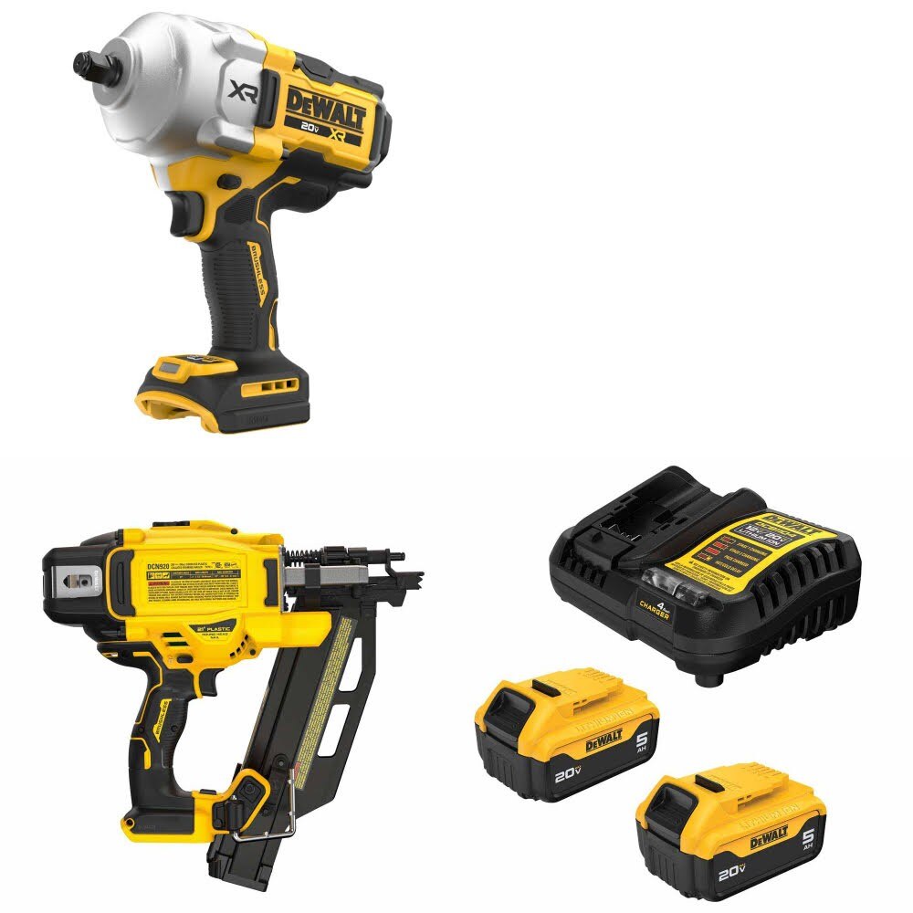 DeWalt DCF961B 20V MAX Impact Wrench Kit W/ DCN920B Framing Nailer and FREE DCB205-2C Battery Kit