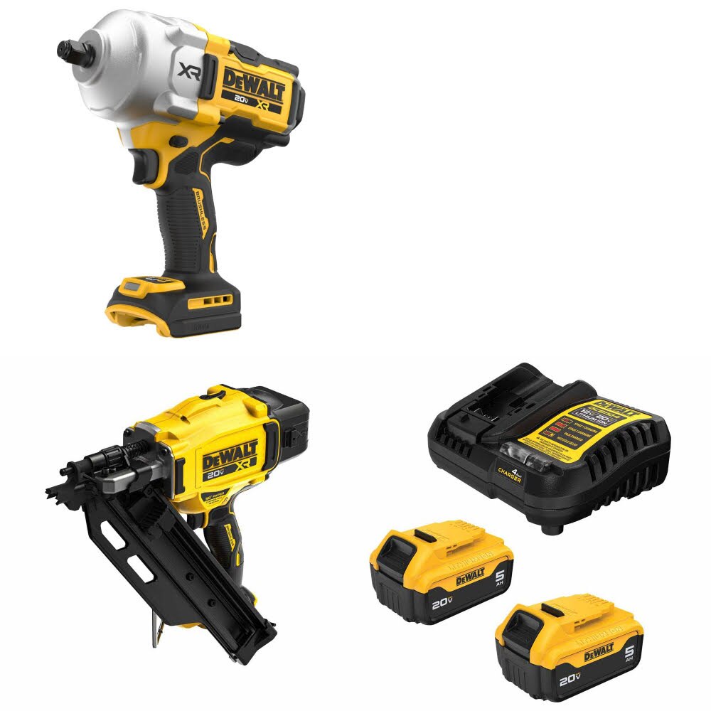 DeWalt DCF961B Impact Wrench Kit W/ DCN930B Framing Nailer and FREE DCB205 Battery Kit