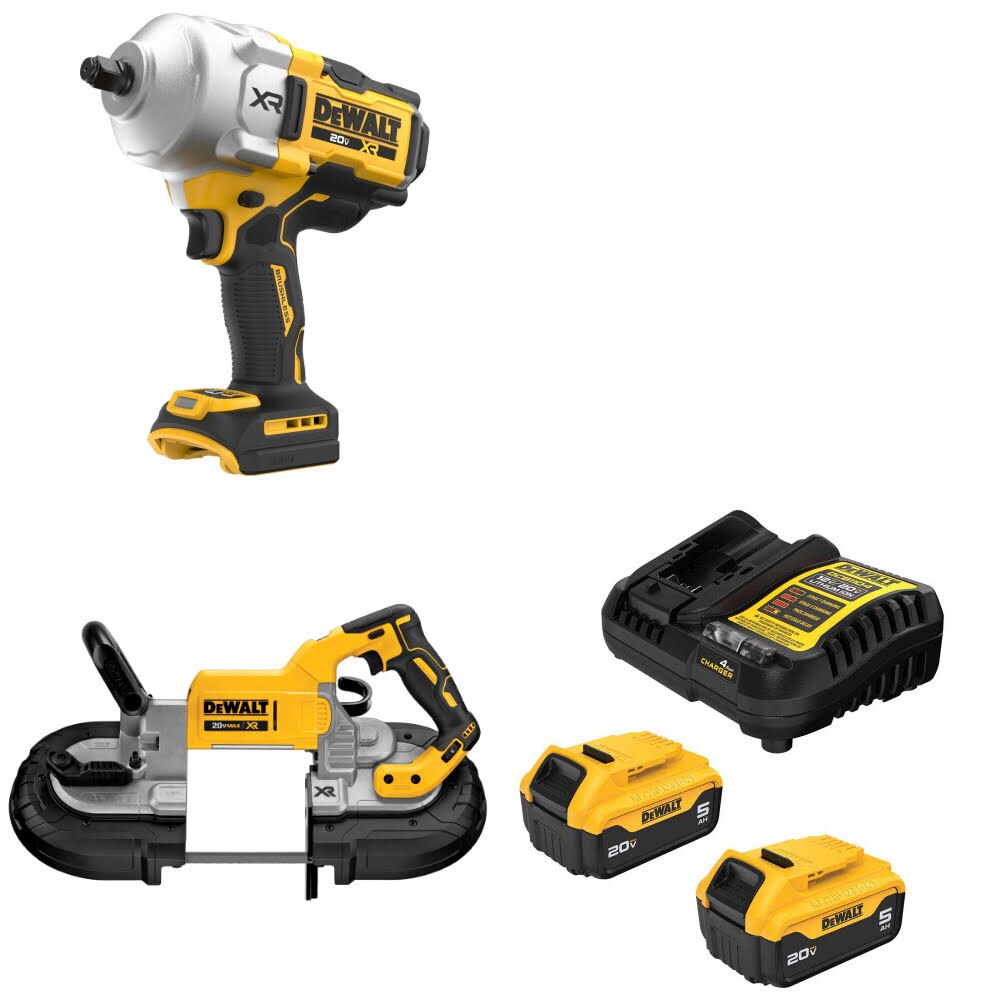 DeWalt DCF961B 20V MAX Impact Wrench Kit W/ DCS374B Band Saw and FREE DCB205-2C Battery Kit