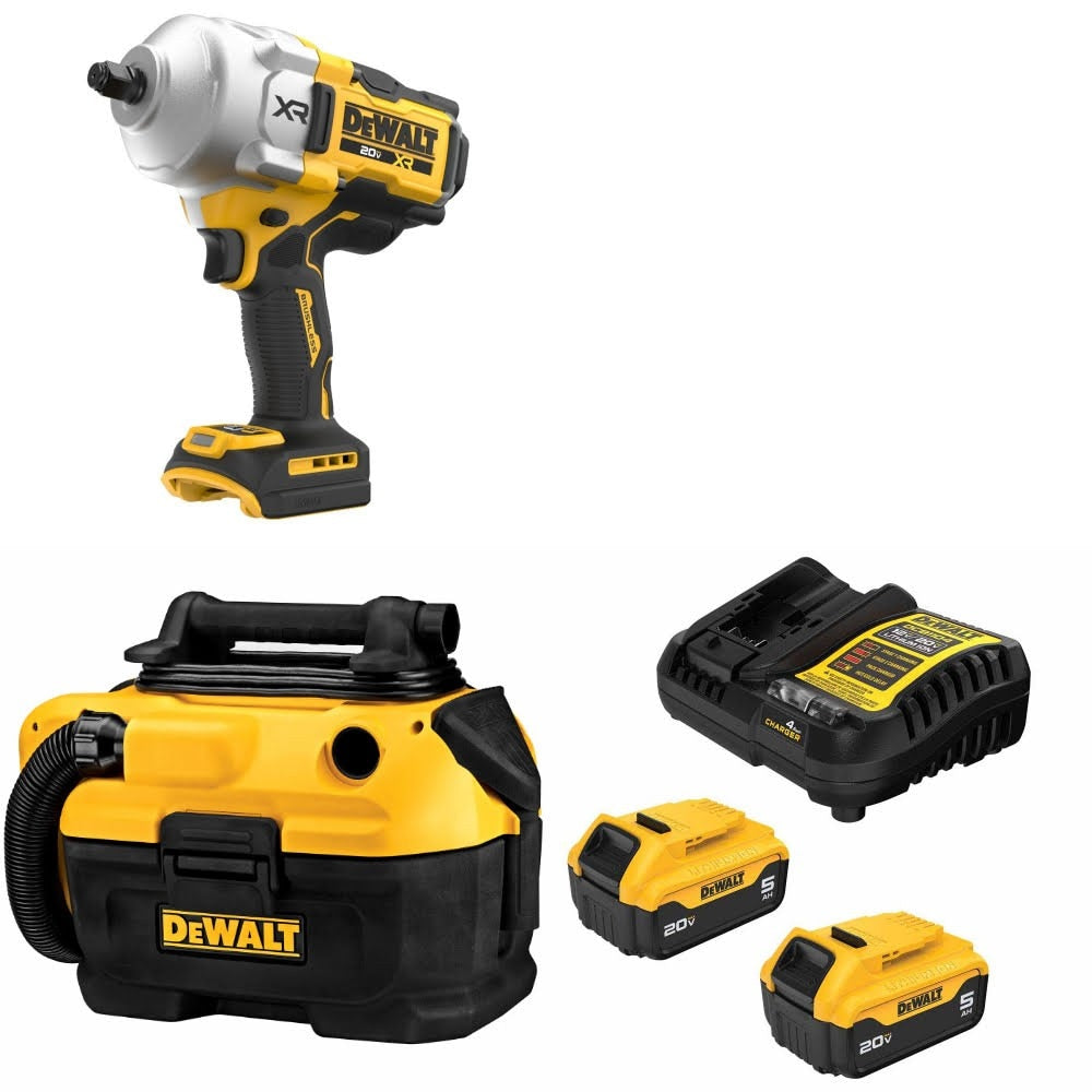 DeWalt DCF961B 20V MAX Impact Wrench Kit W/ DCV581H Vacuum and FREE DCB205-2C Battery Kit