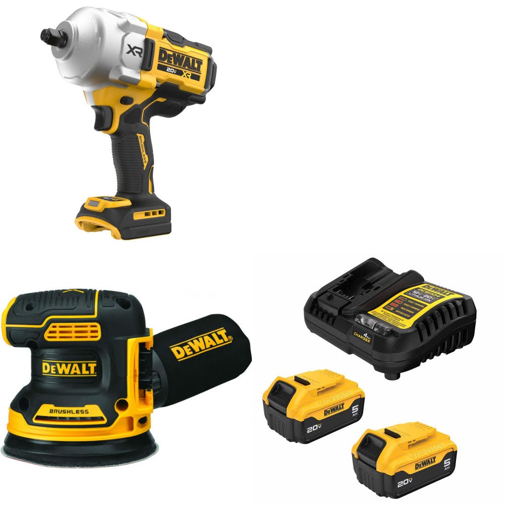 DeWalt DCF961B 20V MAX Impact Wrench Kit W/ DCW210B Sander and FREE DCB205 Battery Kit