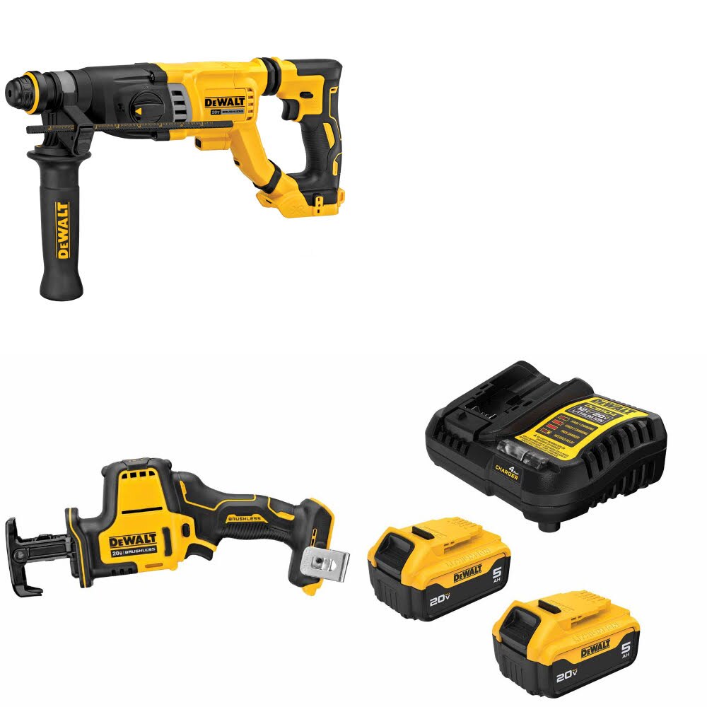 DeWalt DCH263B Rotary Hammer Kit W/ DCS369B Reciprocating Saw and FREE DCB205 Battery Kit