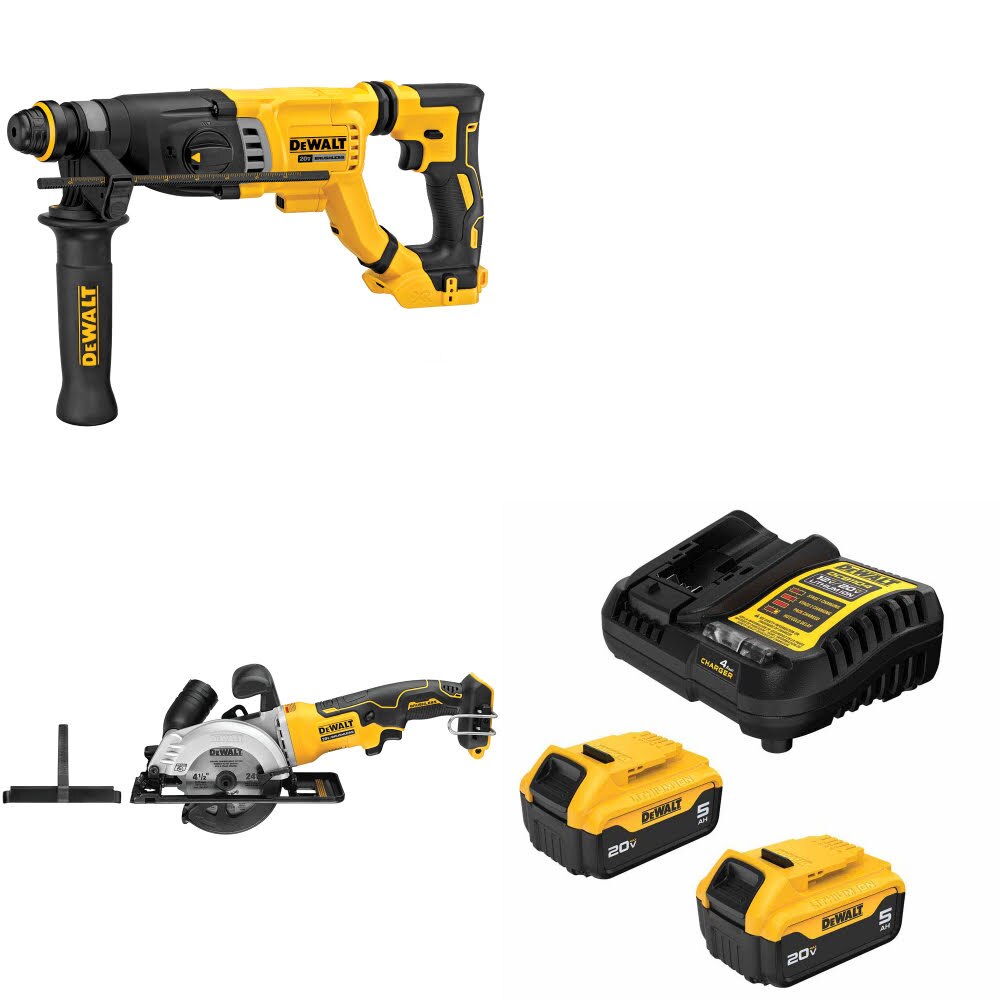 DeWalt DCH263B Rotary Hammer Kit W/ DCS571B Circular Saw and FREE DCB205-2C Battery Kit
