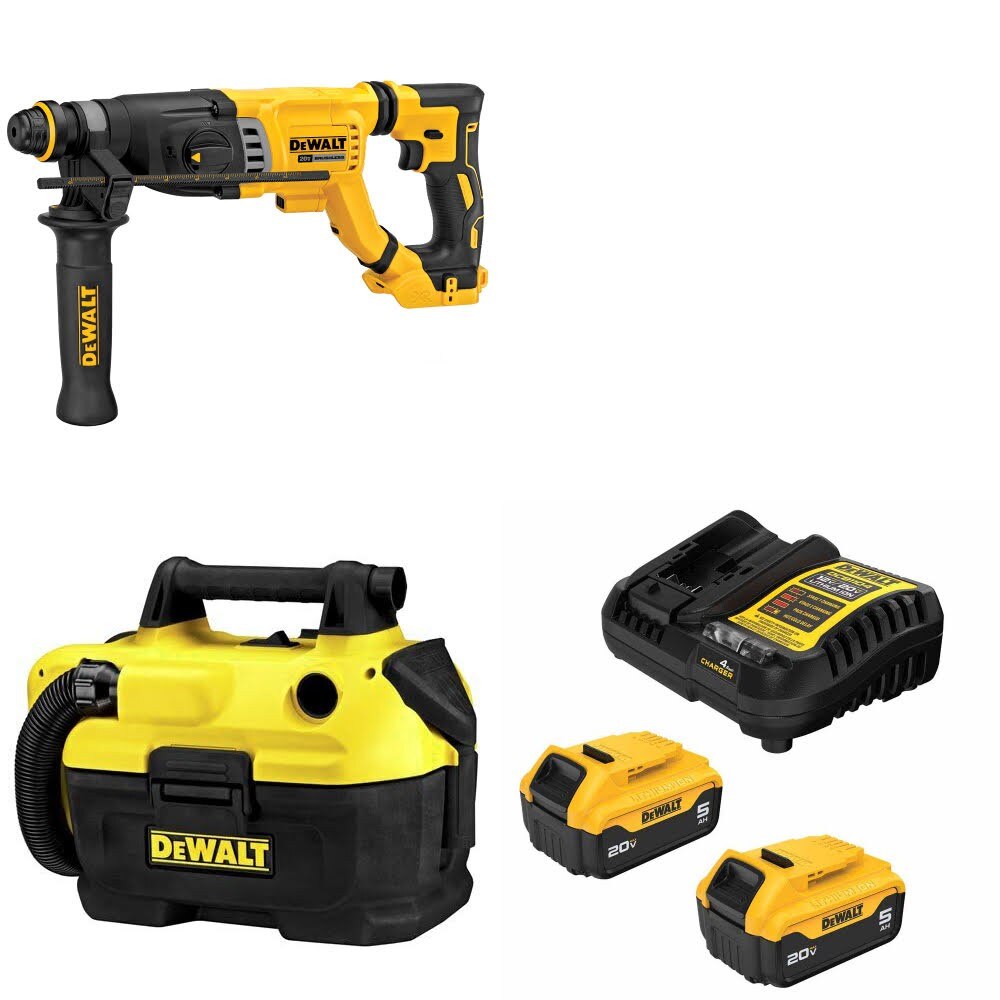 DeWalt DCH263B Rotary Hammer Kit W/ DCV580H Vacuum and FREE DCB205-2C Battery Kit