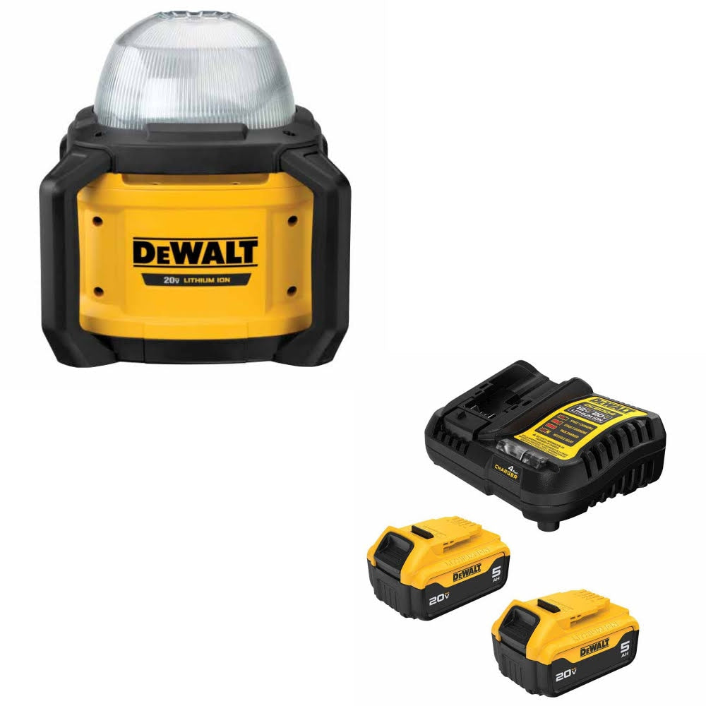 DeWalt DCL074 20V 5000L Work Light, Bare W/ DCB205-2C 20V MAX 5Ah Battery Kit