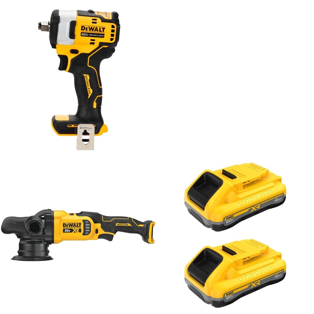 DeWalt DCM848B 20V MAX XR 5 in. Random Orbit Polisher W/ DCB2104-2 and DCF911B Impact Wrench