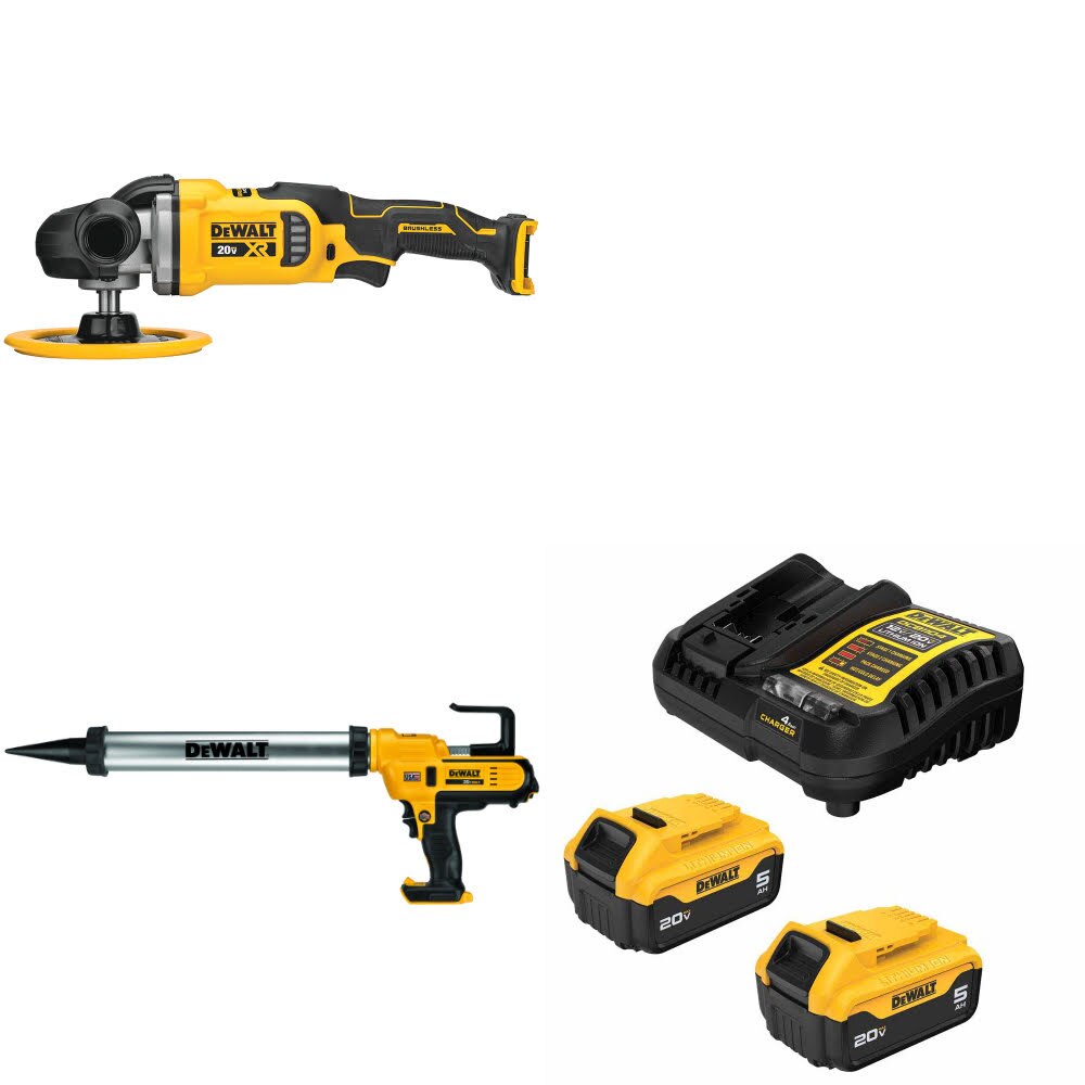 DeWalt DCM849B Rotary Polisher Kit W/ DCE580B Adhesive Gun and FREE DCB205 Battery Kit