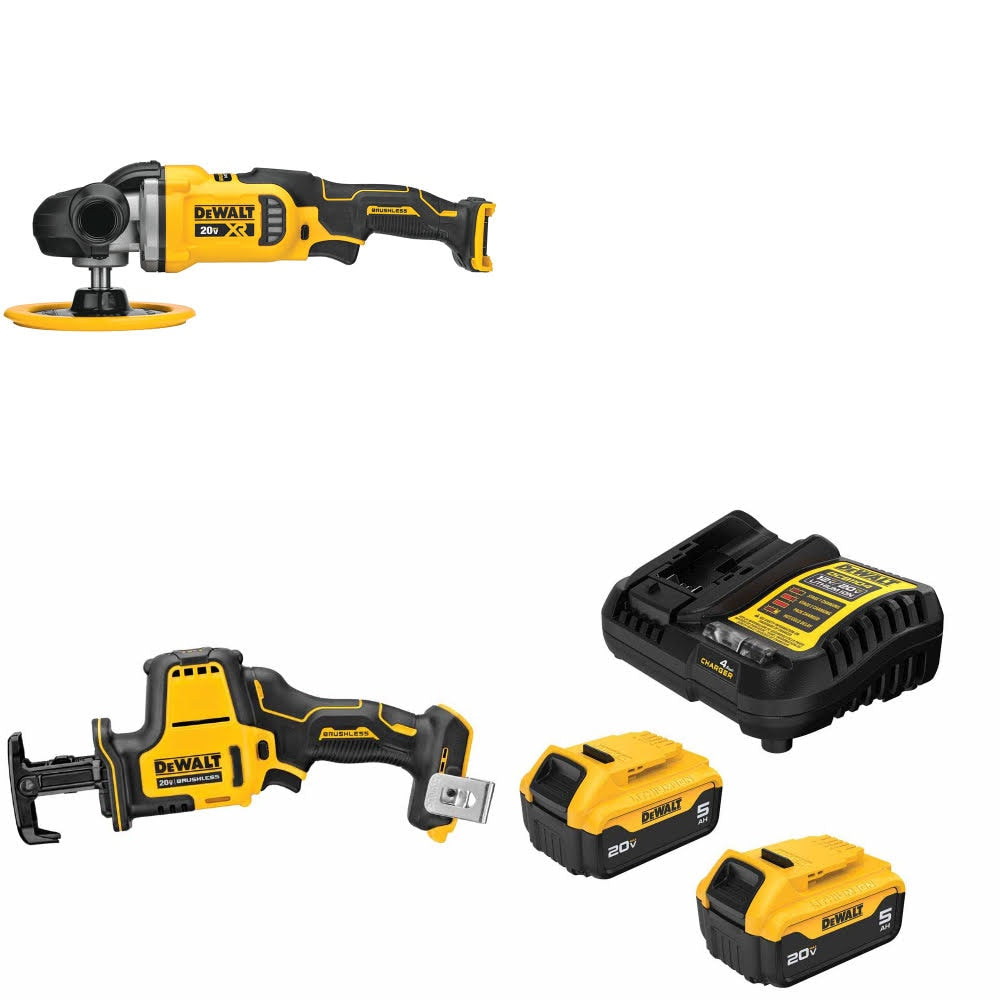 DeWalt DCM849B Rotary Polisher Kit W/ DCS369B Reciprocating Saw and FREE DCB205-2C Battery Kit