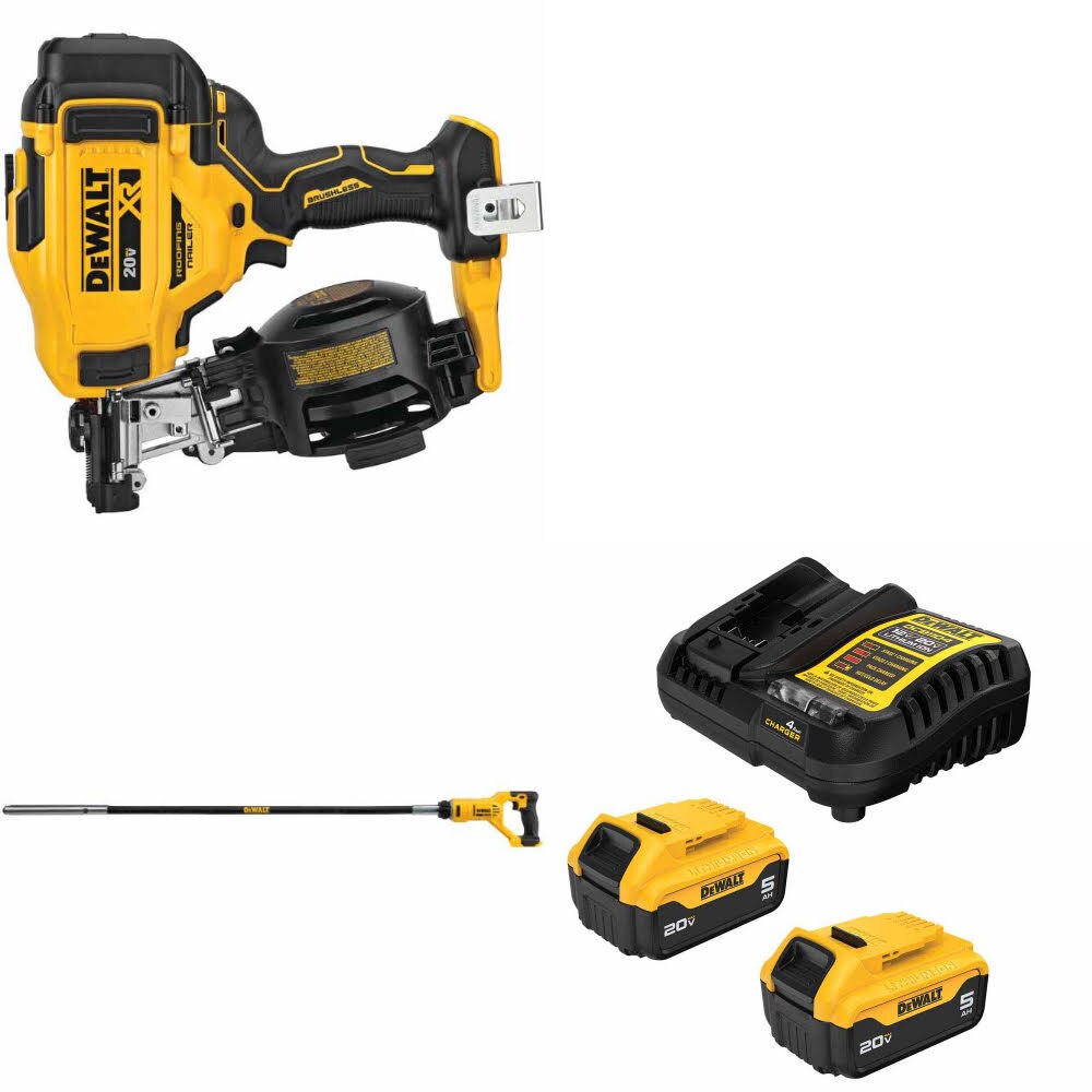 DeWalt DCN45RNB Roofing Nailer Kit W/ DCE531B Concrete Vibrator and FREE DCB205-2C Battery Kit