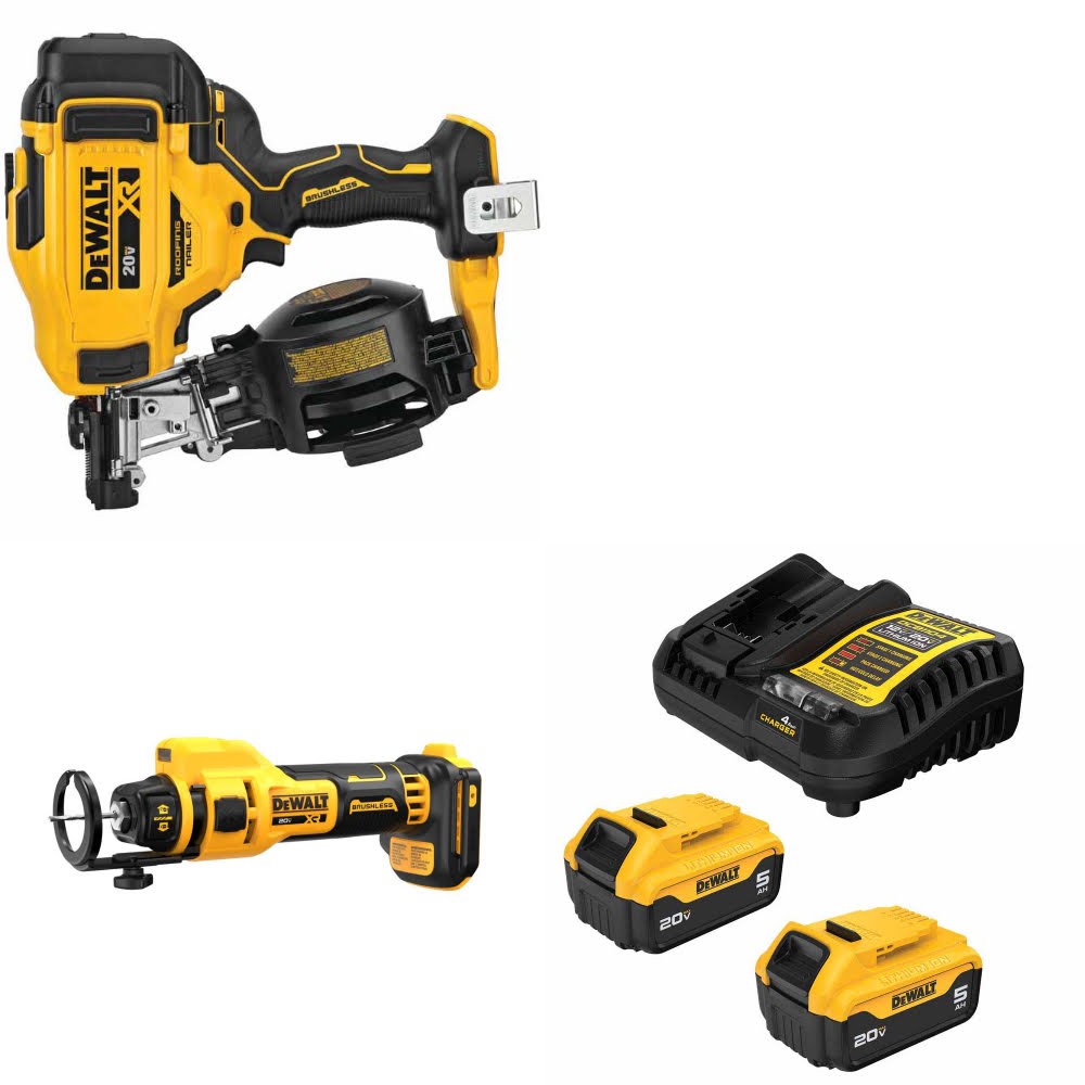 DeWalt DCN45RNB Roofing Nailer Kit W/ DCE555B Drywall Tool and FREE DCB205 Battery Kit