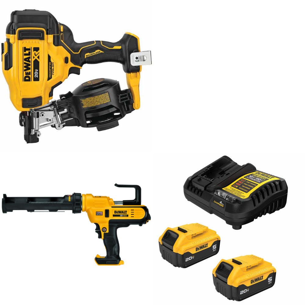 DeWalt DCN45RNB Roofing Nailer Kit W/ DCE560B Caulking Gun and FREE DCB205-2C Battery Kit