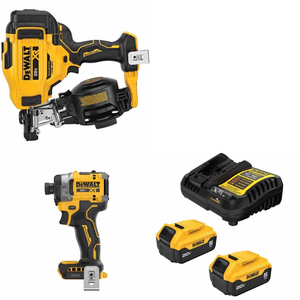 DeWalt DCN45RNB Roofing Nailer Kit W/ DCF860B Impact Driver and FREE DCB205-2C Battery Kit
