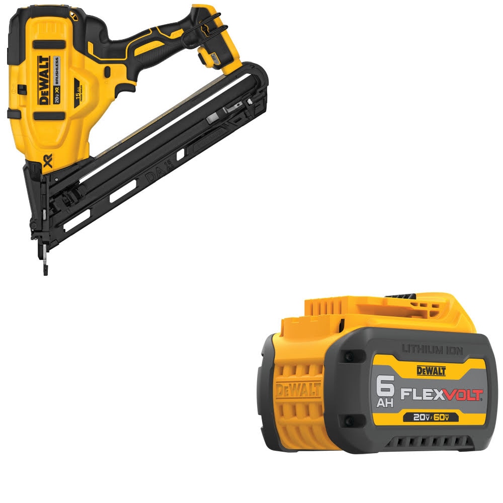 DeWalt DCN650B 20V MAX XR 15Ga Nailer W/ DCB606 20/60V MAX FlexVolt 6Ah Battery