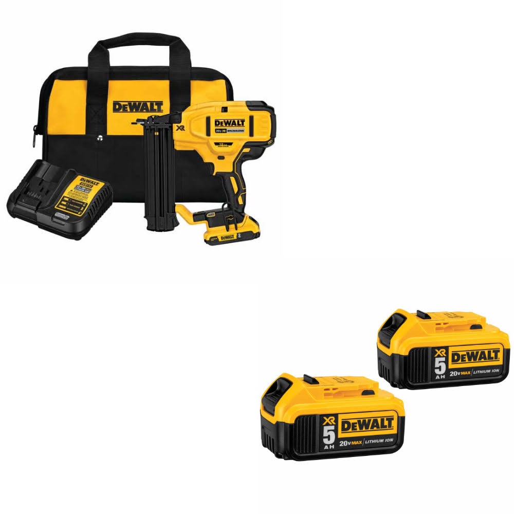 DeWalt DCN680D1 20V MAX XR 18Ga Nailer Kit W/ FREE DCB205-2 20V MAX Battery-2Pk