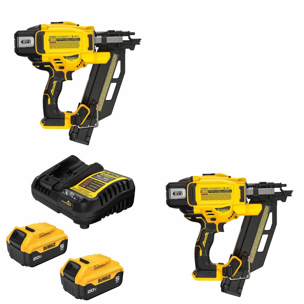 DeWalt DCN920B 20V MAX XR Framing Nailer, 2 Pack Kit W/ FREE DCB205-2C 20V MAX 5Ah Battery Kit