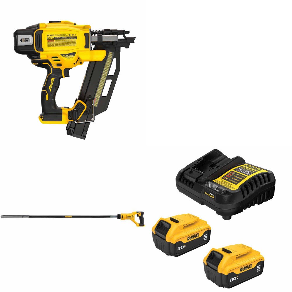 DeWalt DCN920B 20V MAX XR Nailer Kit W/ DCE531B Concrete Vibrator and FREE DCB205-2C Battery Kit