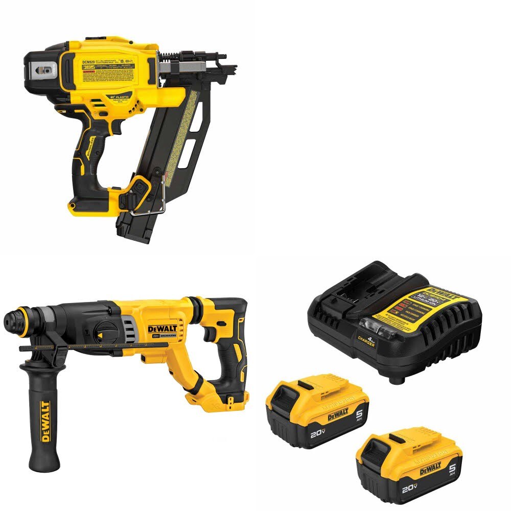 DeWalt DCN920B Framing Nailer Kit W/ DCH263B Rotary Hammer and FREE DCB205 Battery Kit