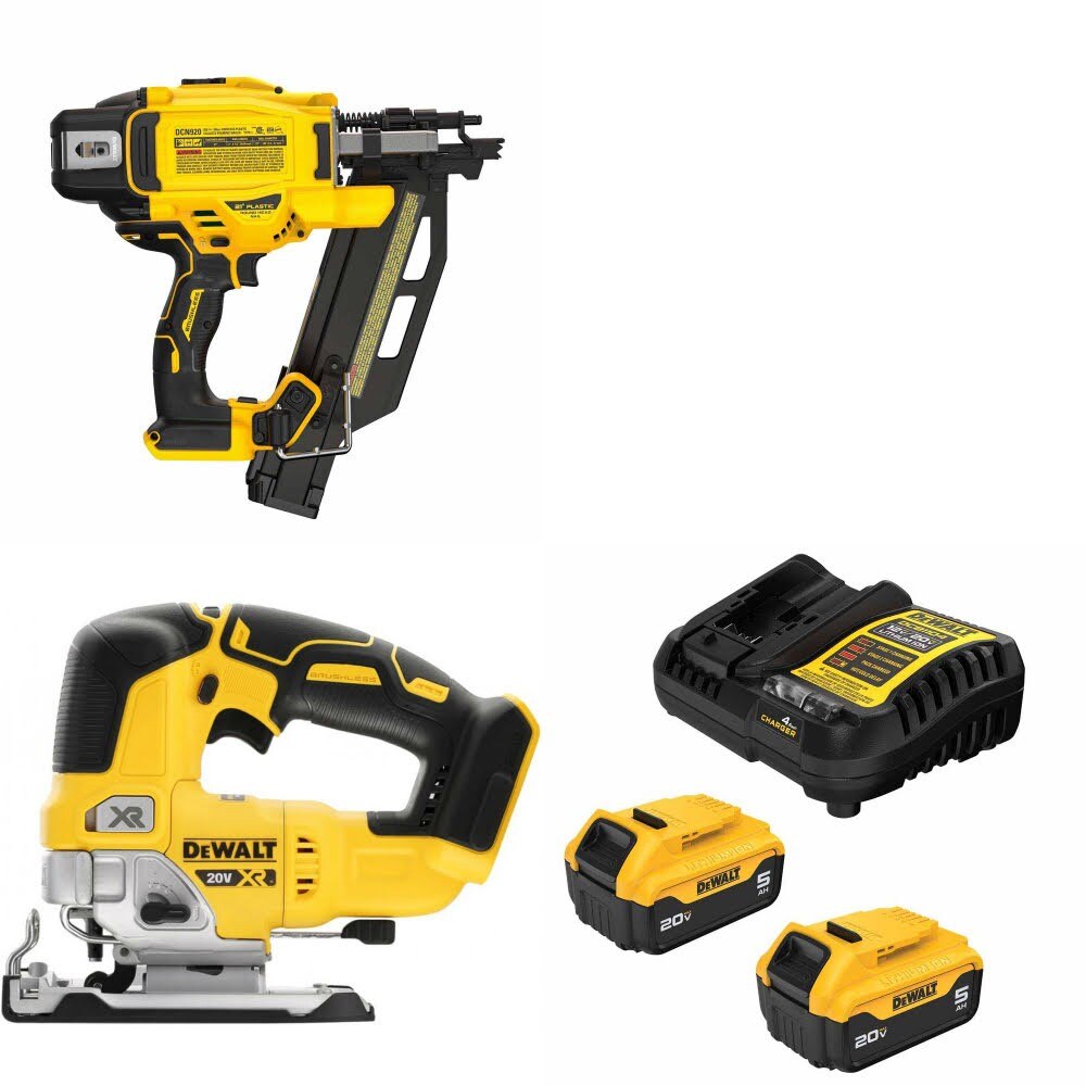 DeWalt DCN920B 20V MAX Framing Nailer Kit W/ DCS334B Jig Saw and FREE DCB205-2C Battery Kit