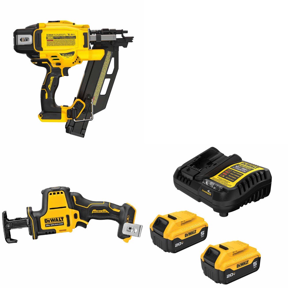 DeWalt DCN920B Framing Nailer Kit W/ DCS369B Reciprocating Saw and FREE DCB205 Battery Kit
