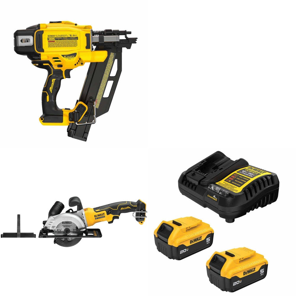 DeWalt DCN920B 20V MAX XR Nailer Kit W/ DCS571B Circular Saw and FREE DCB205 Battery Kit