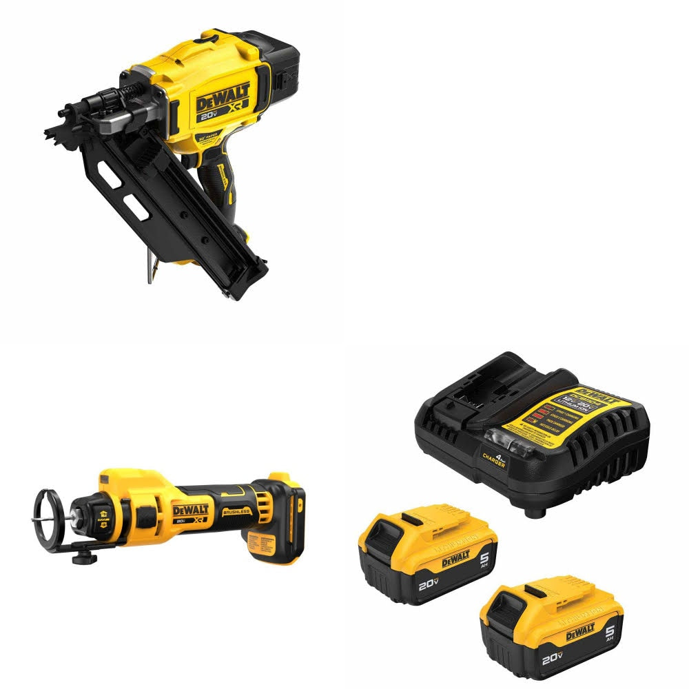DeWalt DCN930B 20V MAX Framing Nailer Kit W/ DCE555B Drywall Tool and FREE DCB205-2C Battery Kit