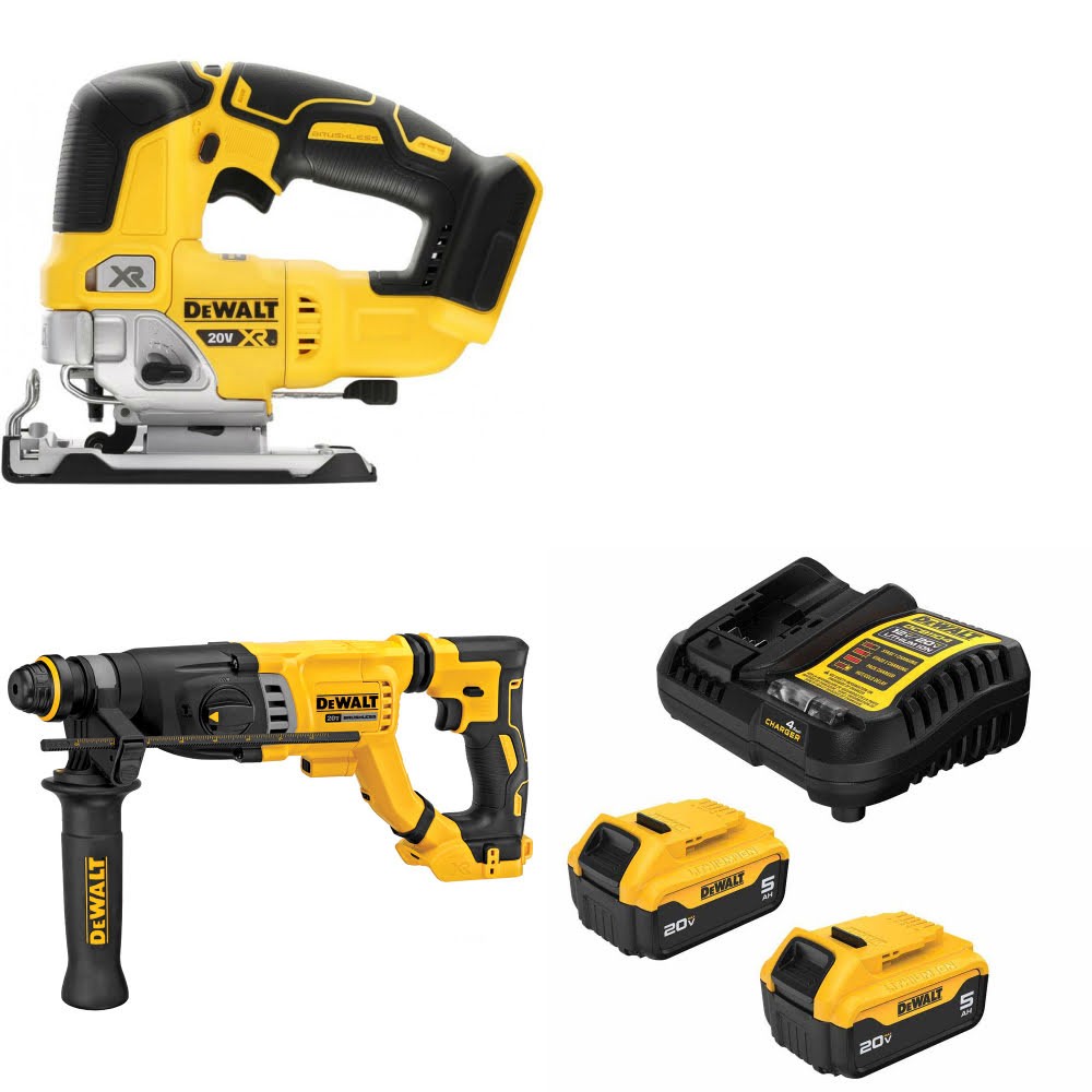 DeWalt DCS334B Jig Saw Kit W/ DCH263B Rotary Hammer and FREE DCB205-2C Battery Kit