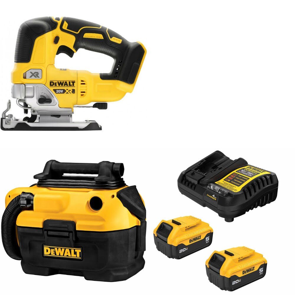 DeWalt DCS334B Jig Saw Kit W/ DCV581H Wet-Dry Vacuum and FREE DCB205-2C Battery Kit