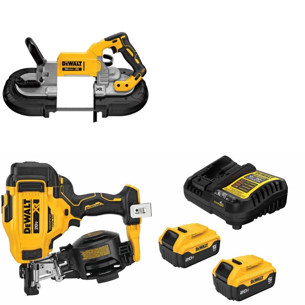 DeWalt DCS374B Band Saw Kit W/ DCN45RNB Roofing Nailer and FREE DCB205 Battery Kit