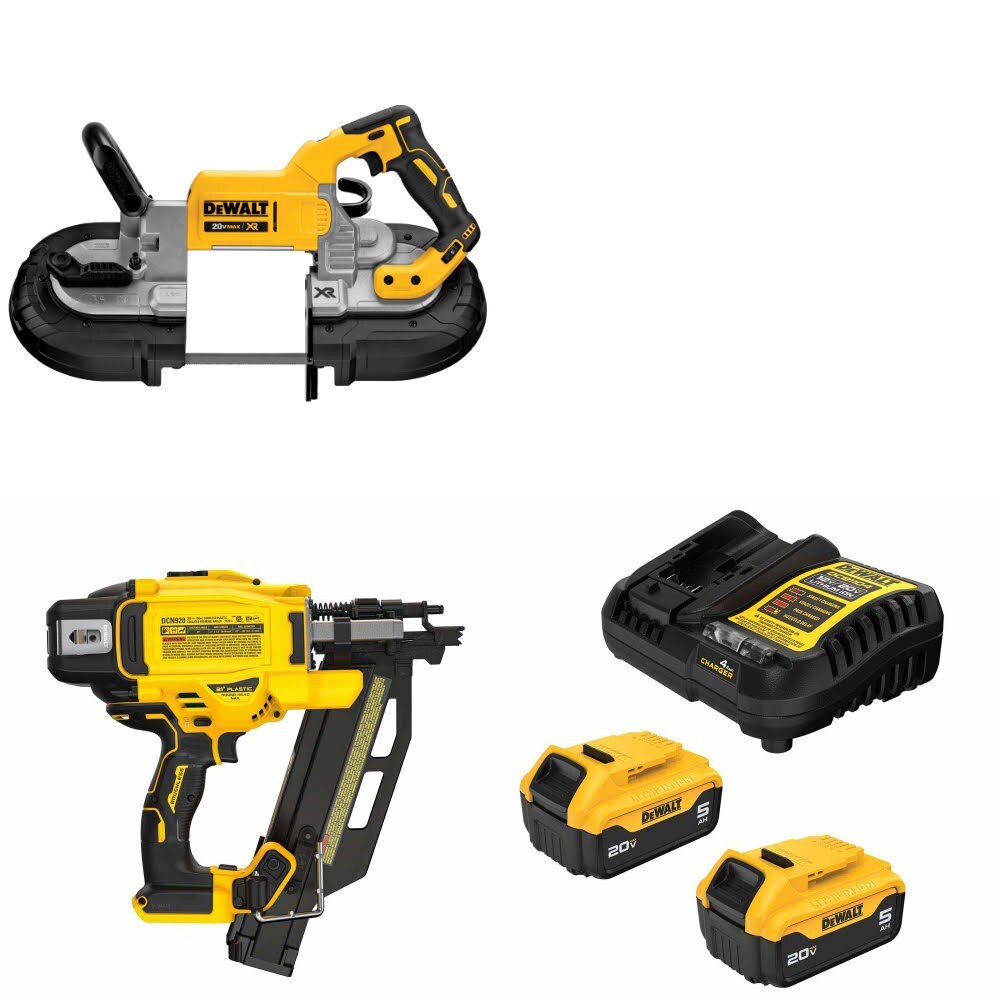 DeWalt DCS374B Band Saw Kit W/ DCN920B Framing Nailer and FREE DCB205 Battery Kit