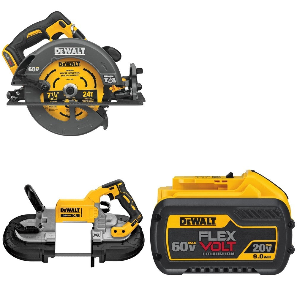 DeWalt DCS578B 7-1/4 in. Circular Saw W/ DCS374B Deep Cut Band Saw and DCB609 9.0Ah Battery