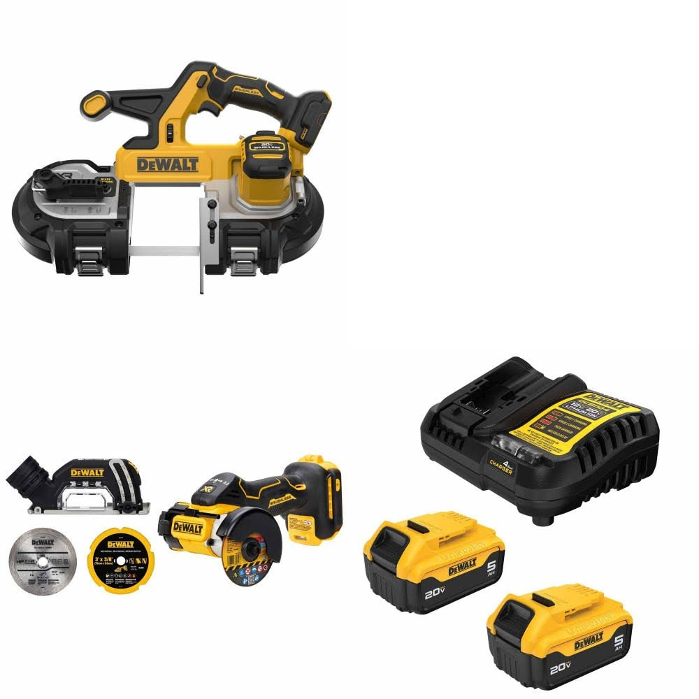 DeWalt DCS378B 20V Band Saw Kit W/ DCS438B 20V Cut-Off Tool and FREE DCB205-2C 20V 5Ah Battery Kit