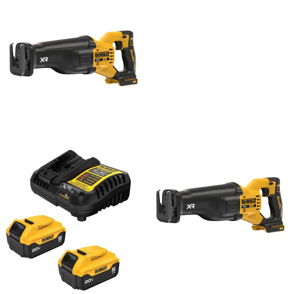DeWalt DCS384B 20V Max XR Reciprocating Saw, 2 Pack Kit W/ FREE DCB205-2C 20V MAX 5Ah Battery Kit