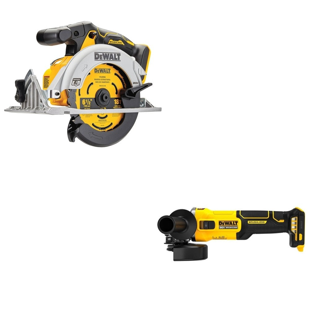 DeWalt DCG407B 20V MAX 4-1/2 in. Slide-Switch Grinder W/ DCS565B 6-1/2 in. Circular Saw