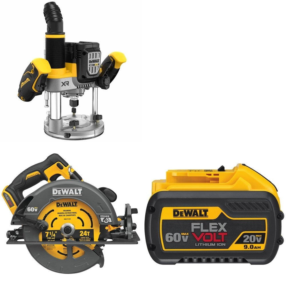 DeWalt DCW620B Plunge Router W/ DCS578B 7-1/4 in. Circular Saw and DCB609 9.0Ah Battery