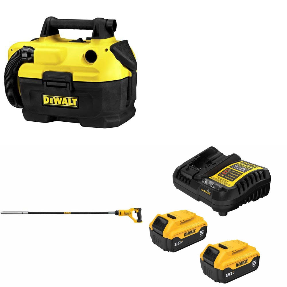DeWalt DCV580H Vacuum Kit W/ DCE531B Concrete Vibrator and FREE DCB205-2C Battery Kit