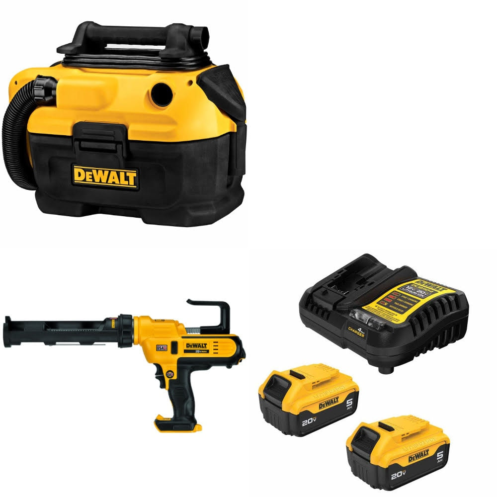 DeWalt DCV581H Wet-Dry Vacuum Kit W/ DCE560B Caulking Gun and FREE DCB205 Battery Kit