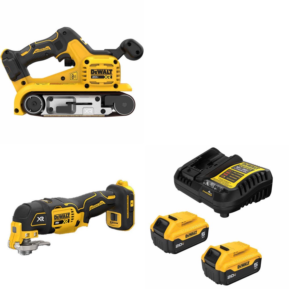 DeWalt DCW220B 20V Max Belt Sander Kit W/ DCS356B Multi-Tool and FREE DCB205 Battery Kit