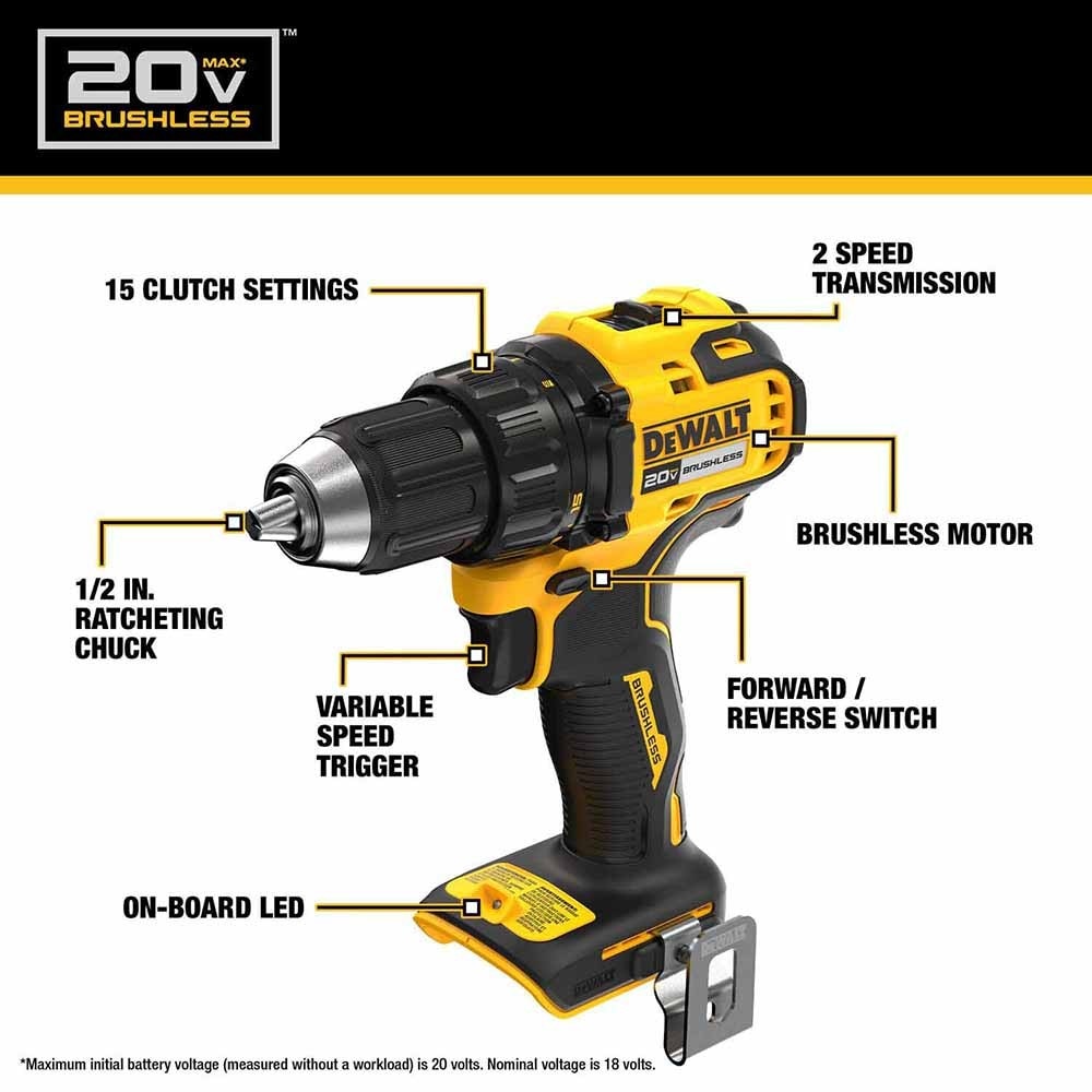 DeWalt DCD793D1 20V MAX Brushless Cordless 1/2 in. Drill/Driver Kit