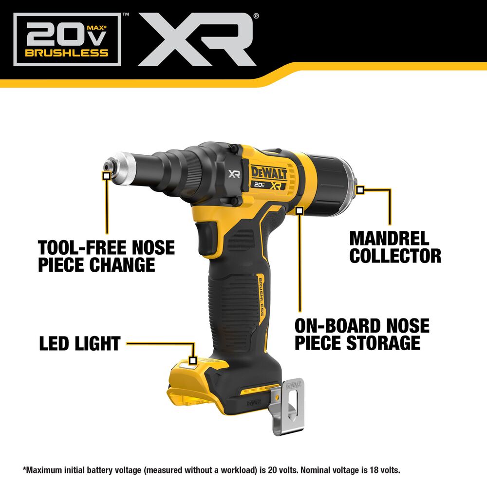 DeWalt DCF403D1 20V MAX XR Brushless Cordless 3/16" Rivet Tool Kit