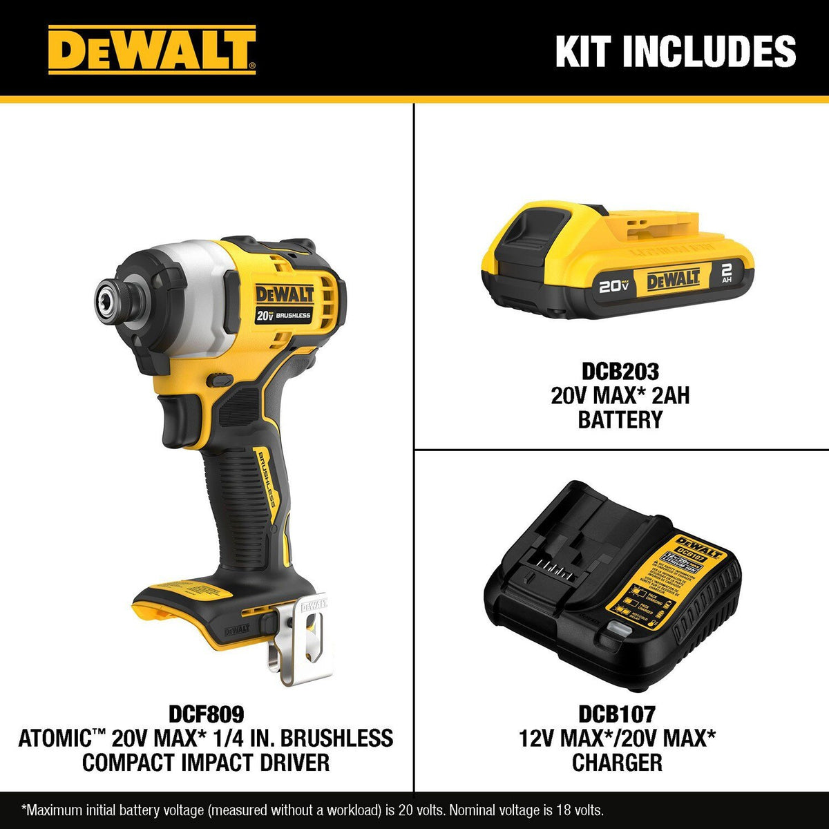 DeWalt DCF809D1 ATOMIC 20V MAX Brushless Cordless Compact 1/4 in. Impact Driver Kit - 7