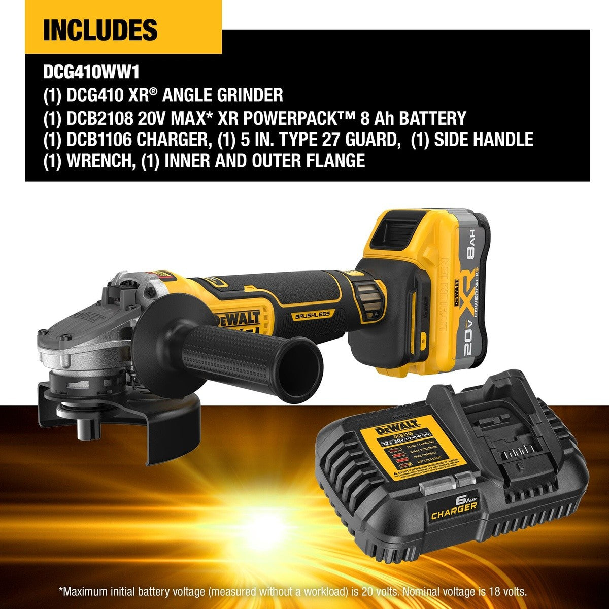 DeWalt DCG410WW1 20V Max* XR Brushless Cordless 4-1/2" - 5"  Angle Grinder Kit with XR POWERPACK - 5