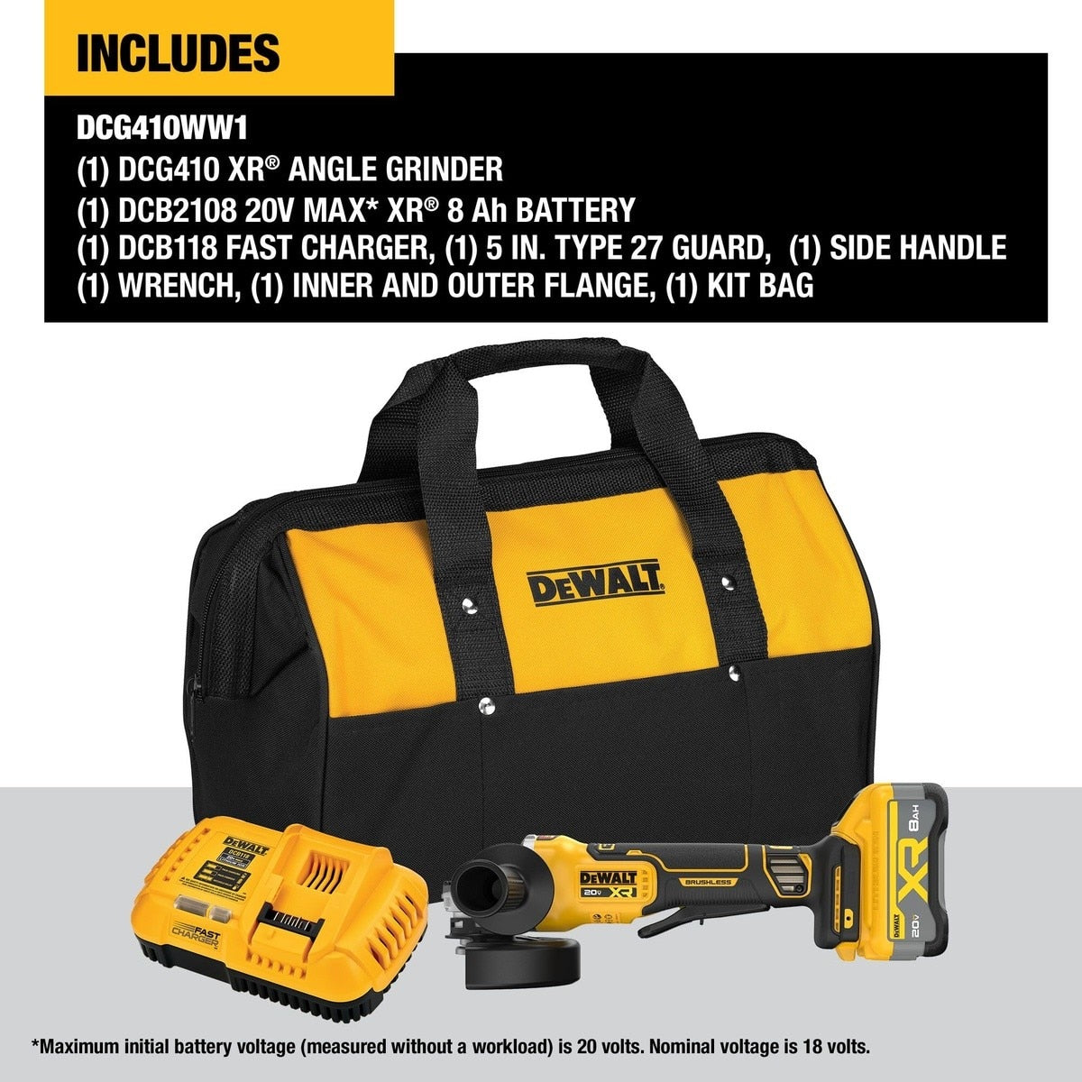 DeWalt DCG410WW1 20V Max* XR Brushless Cordless 4-1/2" - 5"  Angle Grinder Kit with XR POWERPACK - 6