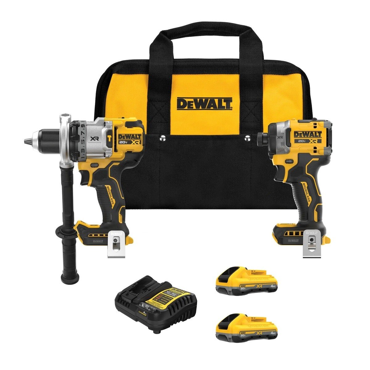 DeWalt DCK2112QQ2 20V MAX XR Brushless 1/2" 3-Speed Hammer Drill and 1/4" Impact Driver Combo Kit with 2 4Ah Batteries