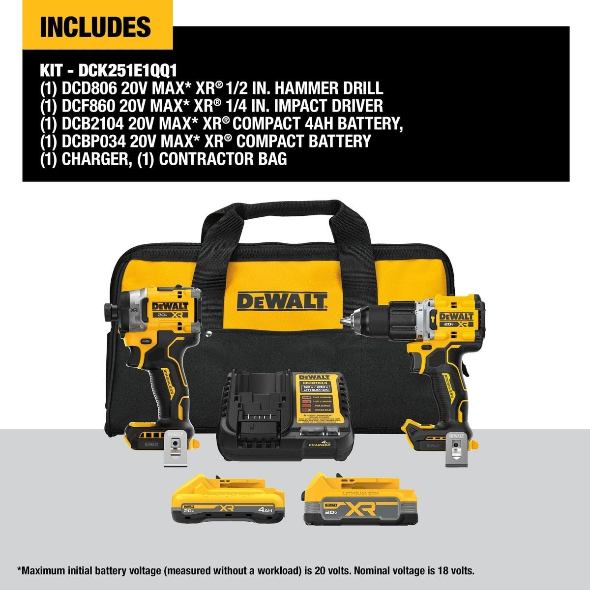 DeWalt DCK251E1QQ1 20V MAX Brushless 2-Tool Combo Kit with XR Batteries - 2