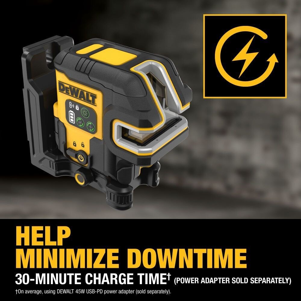 DeWalt  DCLE14251GB USB Rechargeable Green 5 Spot and Cross Line Laser Base Kit - 8