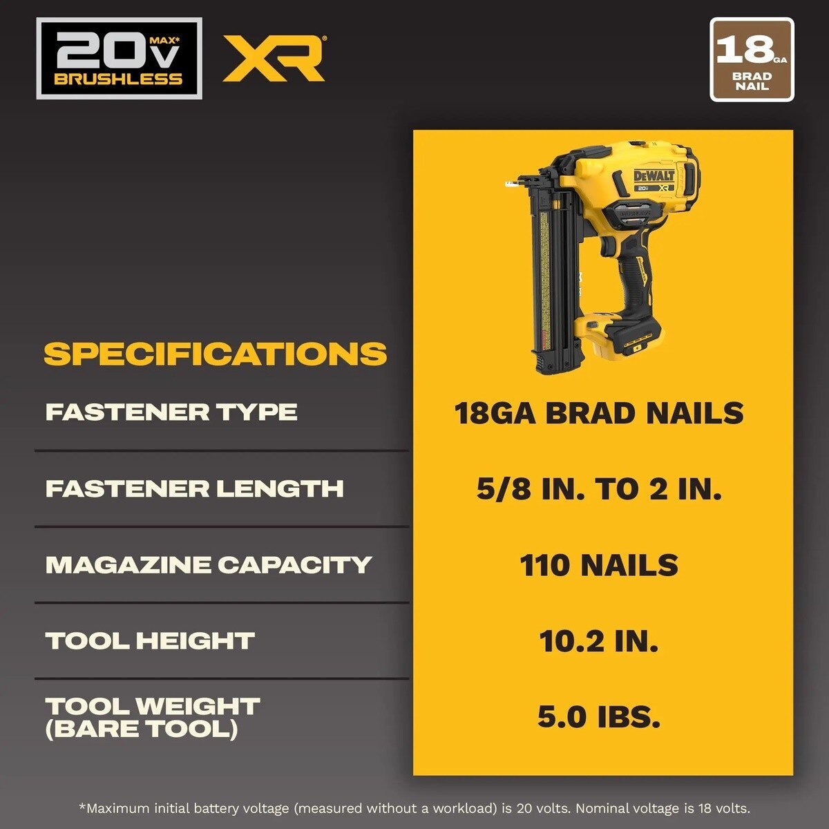 DeWalt DCN210B 20V MAX XR 18 Gauge Cordless Brad Nailer 10.2" Height (Bare Tool) - 6