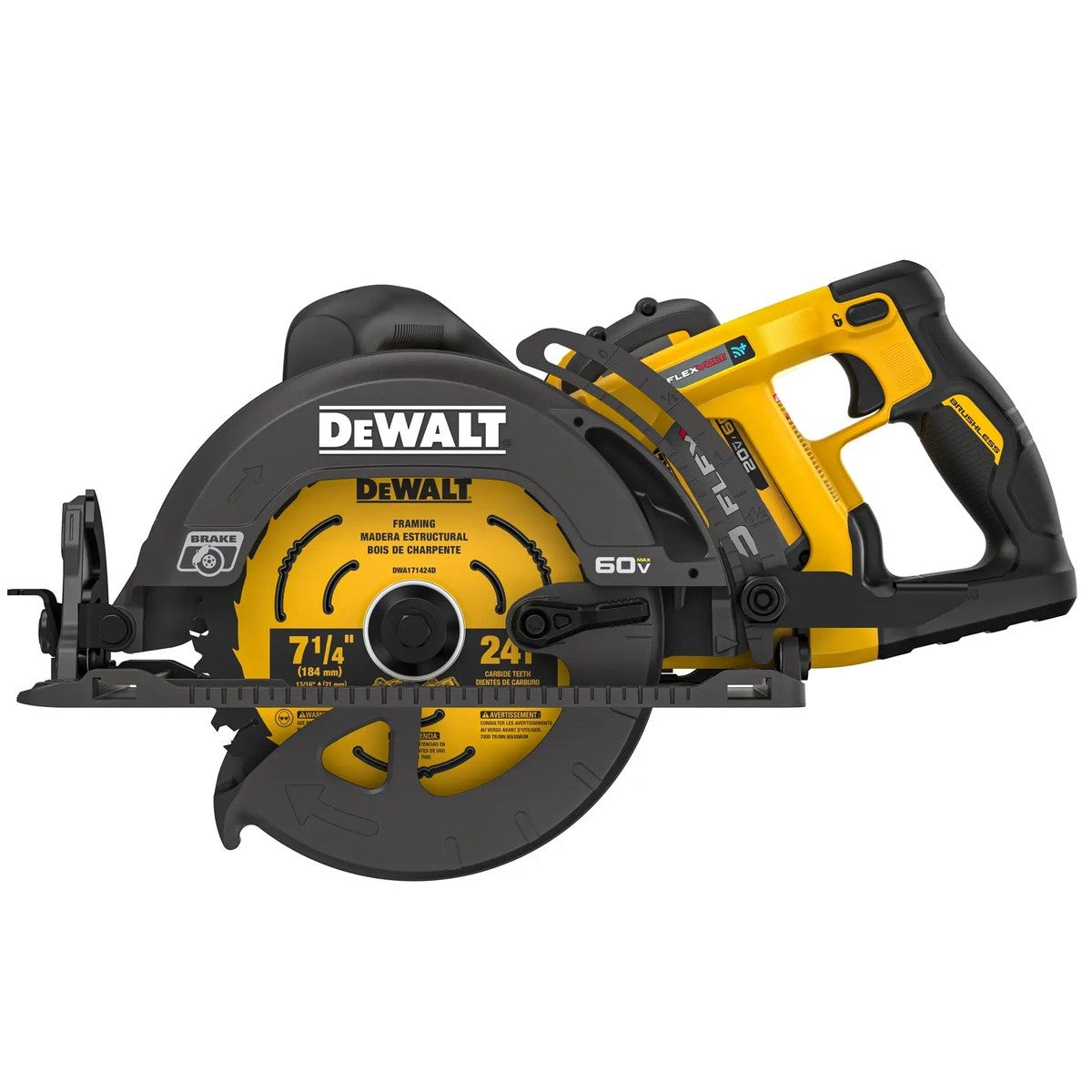 DeWalt DCS587X1 60V MAX 7-1/4" Tool Connect Rear Handle Worm Drive Style Circular Saw Kit (9.0Ah Battery)