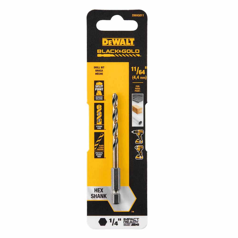 DeWalt DWA5011 11/64" Black & Gold Impact Ready Metal Drill Bit - 2