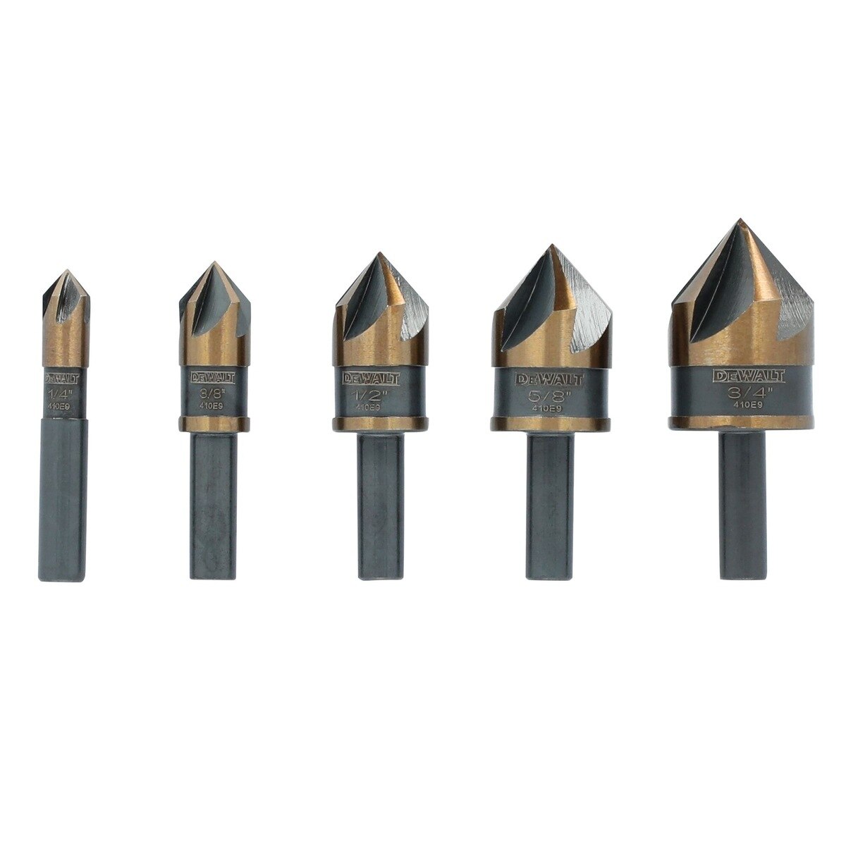 DeWalt DWAMDB5SETCS 82 Degree HSS Metal Countersink Bit Set Black and Gold (5 Piece)